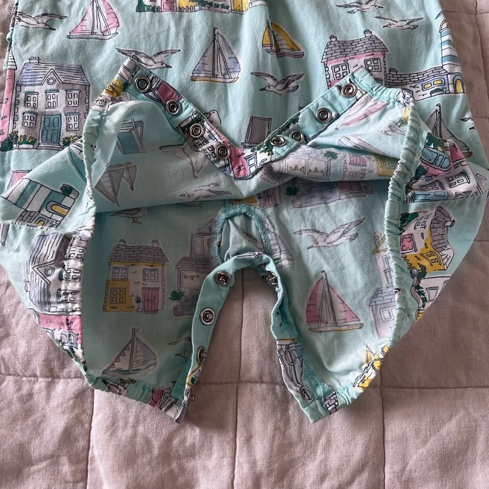 Baby Boden Sailboat & Seaside Coastal Beach House Print Baby Romper - 18-24 M